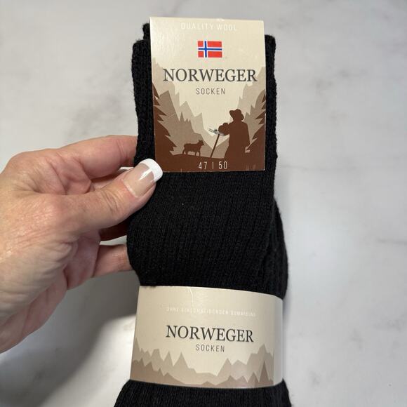 Norweger Socken 3 Pairs Heavy Wool Blend Men’s Socks Size 47/50 US XL BLACK NEW - Picture 2 of 3